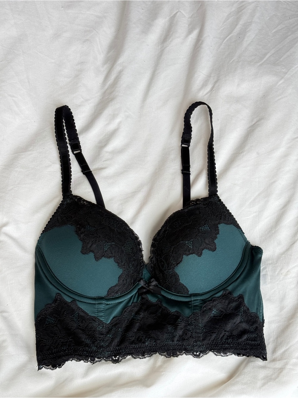 H&M Teal and Black Lace Padded Longline Bralette